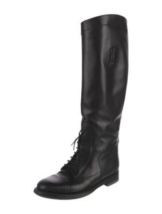 Gucci Web Accent Leather Riding Boots