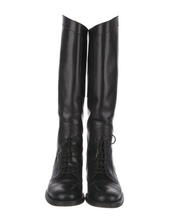 Gucci Web Accent Leather Riding Boots