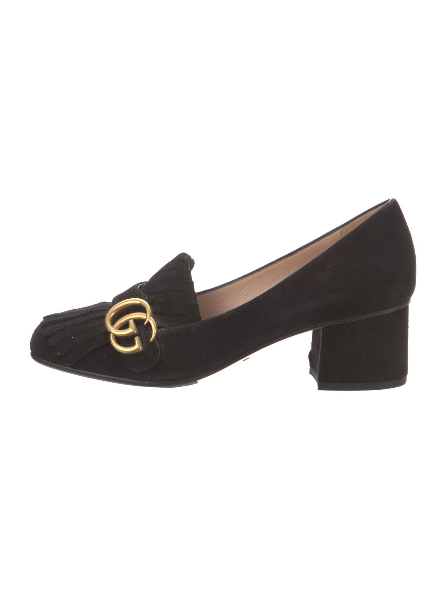 Gucci Suede Fringe Trim Accent Pumps