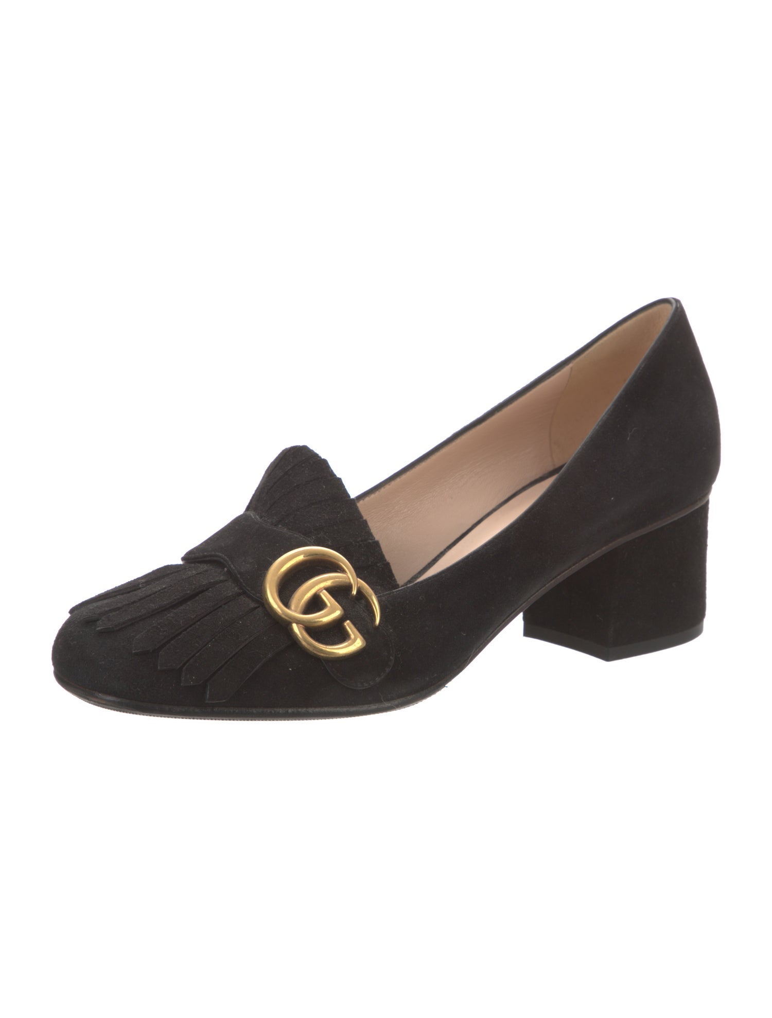 Gucci Suede Fringe Trim Accent Pumps