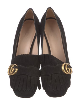 Gucci Suede Fringe Trim Accent Pumps