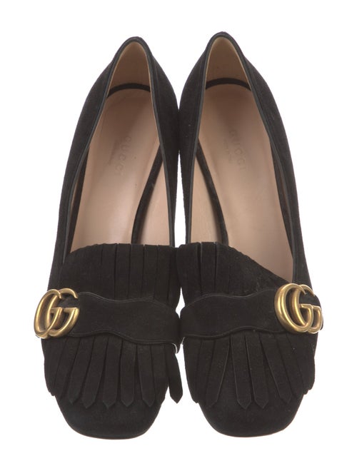 Gucci Suede Fringe Trim Accent Pumps