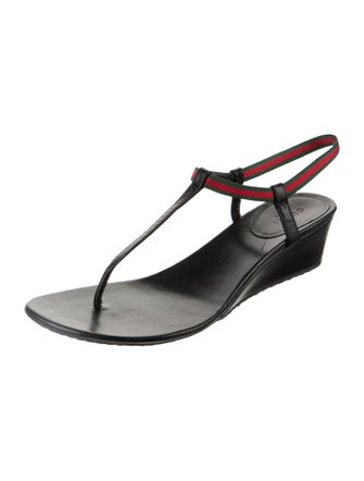 Gucci Web Accent Leather T-Strap Sandals