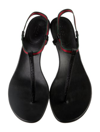Gucci Web Accent Leather T-Strap Sandals
