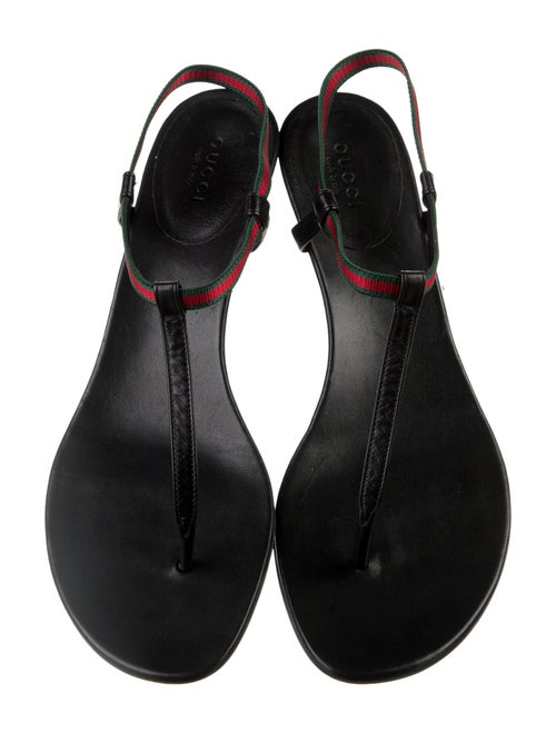Gucci Web Accent Leather T-Strap Sandals