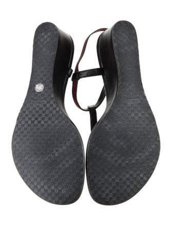 Gucci Web Accent Leather T-Strap Sandals