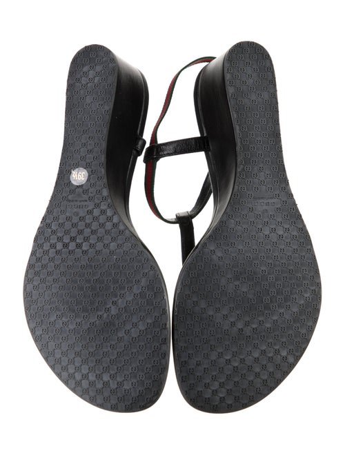 Gucci Web Accent Leather T-Strap Sandals