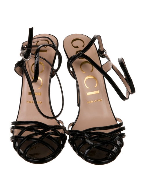 Gucci Patent Leather Crystal Embellishments Sandals