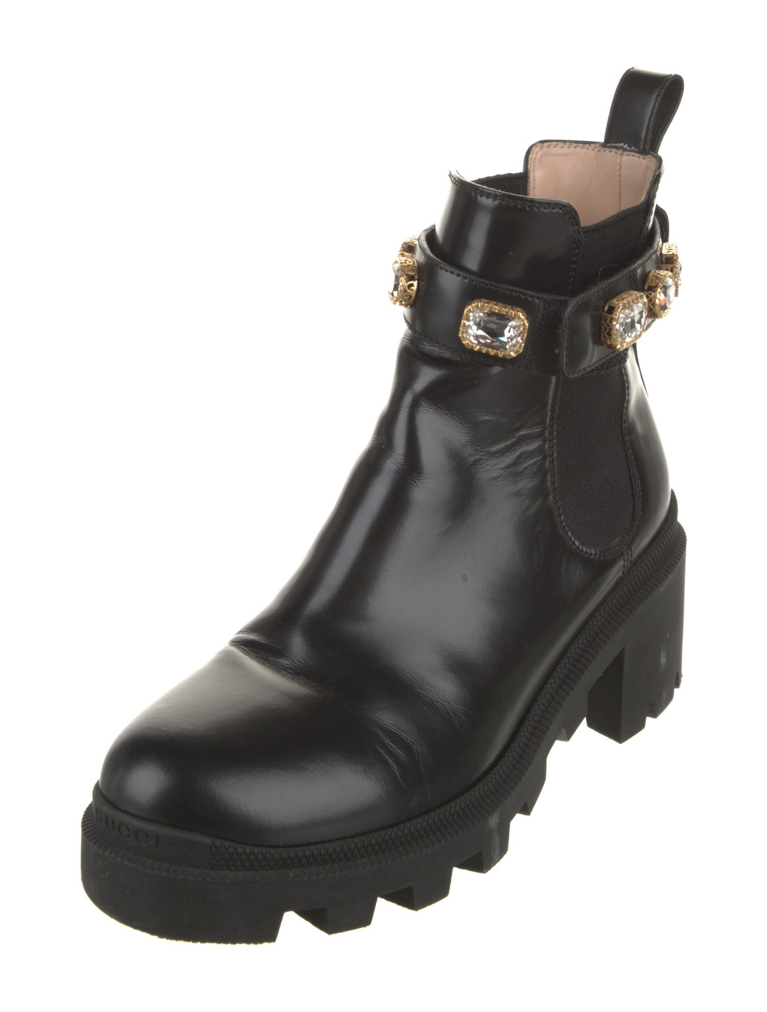Gucci Double G Logo Leather Combat Boots
