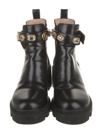 Gucci Double G Logo Leather Combat Boots