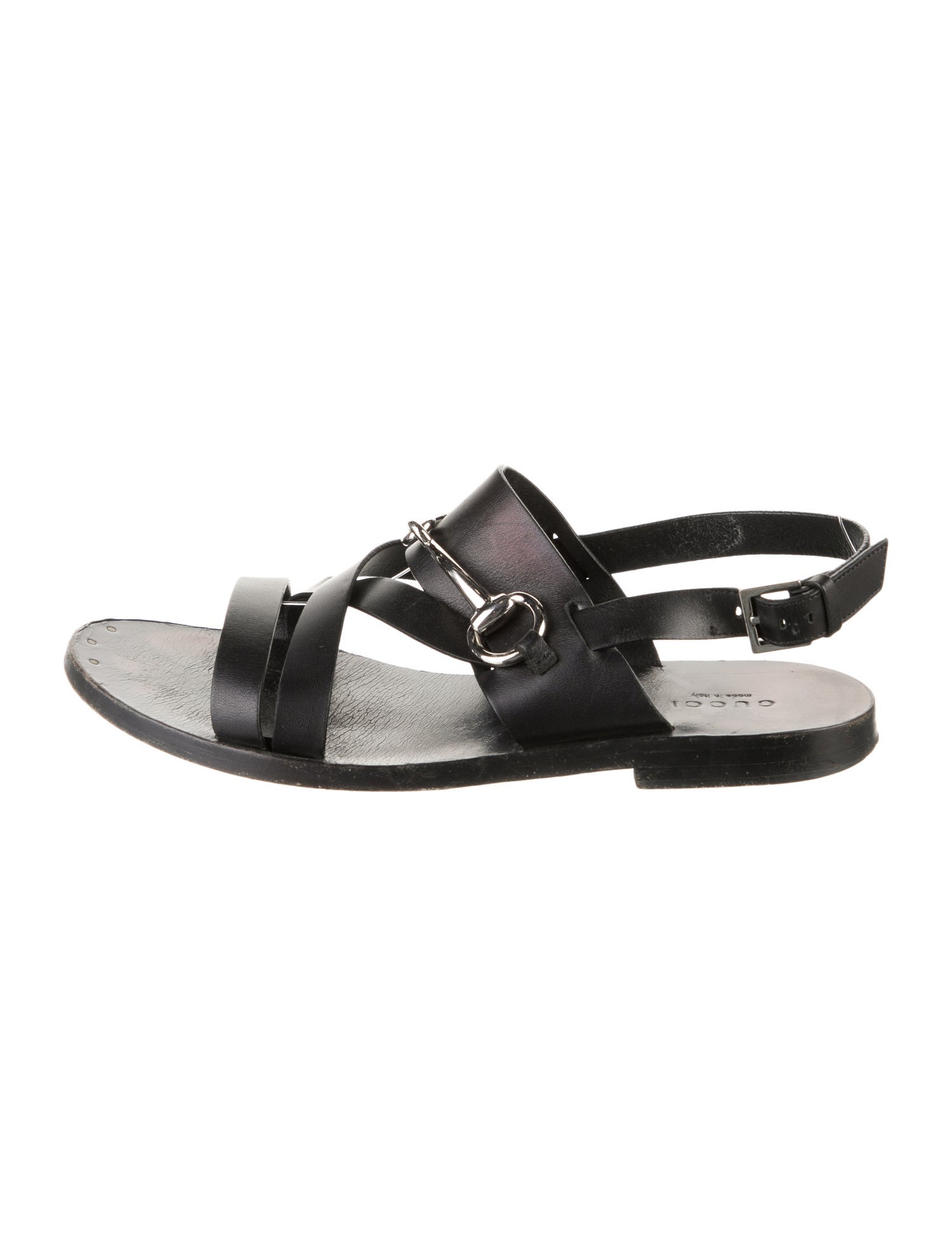 Gucci Horsebit Accent Leather Slingback Sandals