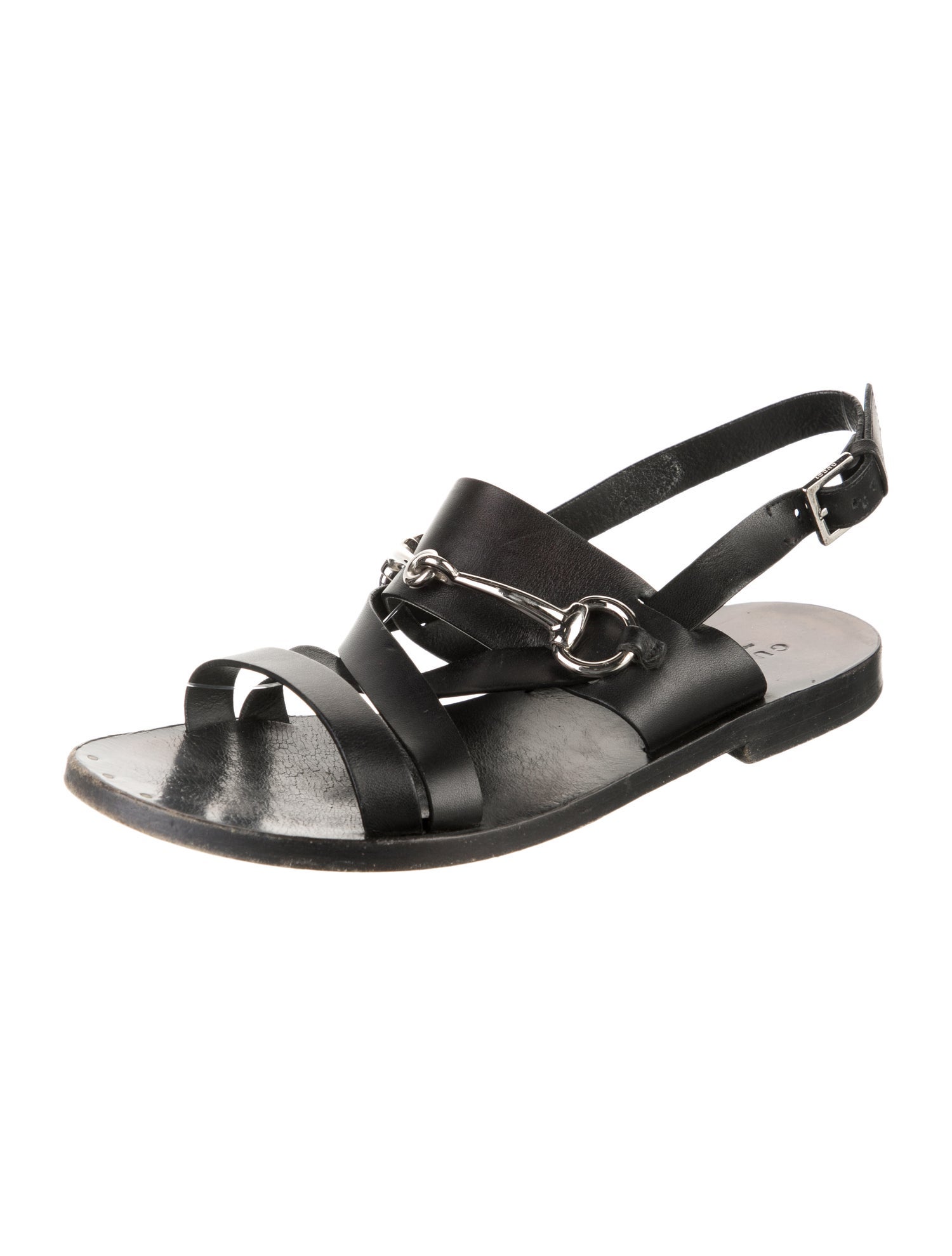 Gucci Horsebit Accent Leather Slingback Sandals