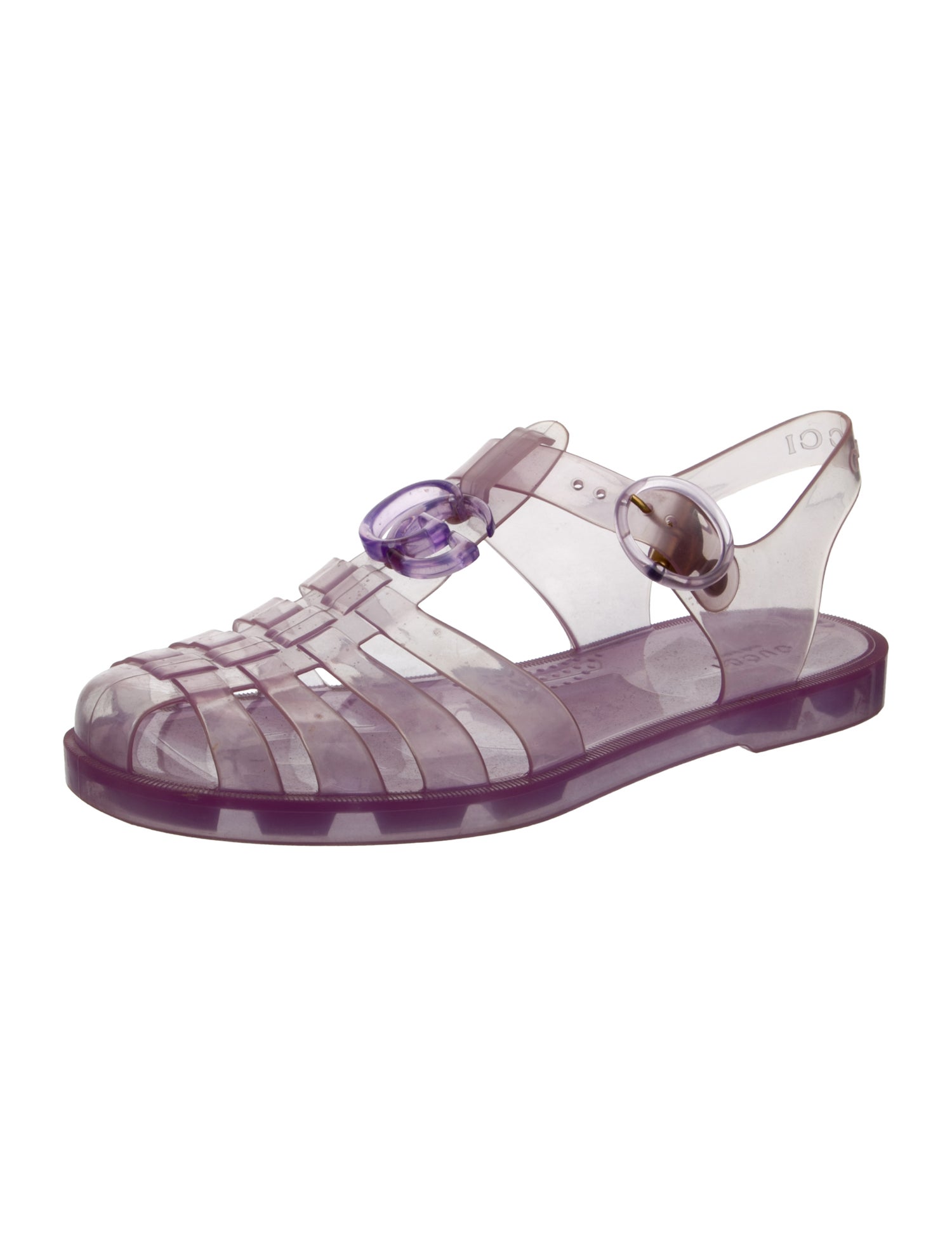 Gucci Double G Logo Rubber T-Strap Sandals