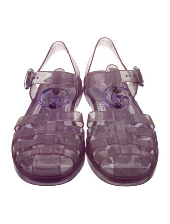 Gucci Double G Logo Rubber T-Strap Sandals