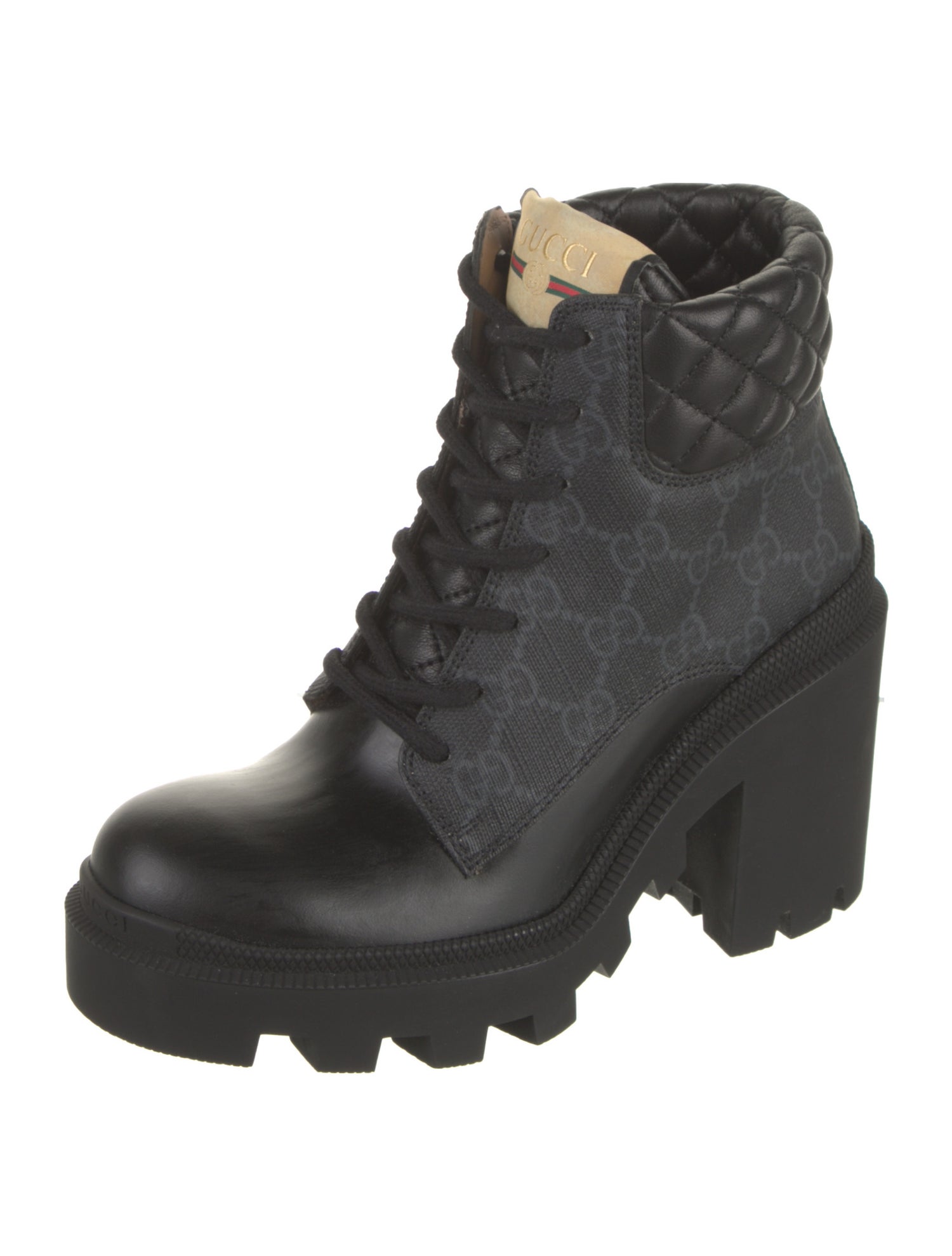 Gucci Leather Trim Embellishment Combat Boots