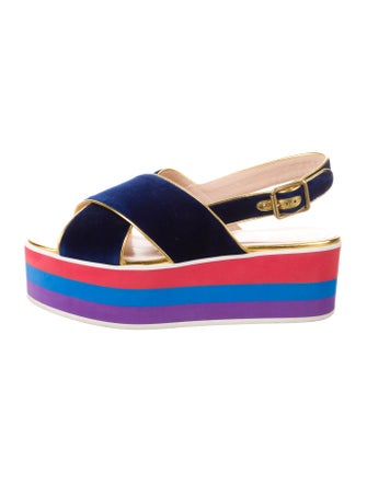Gucci Velvet Colorblock Pattern Slingback Sandals