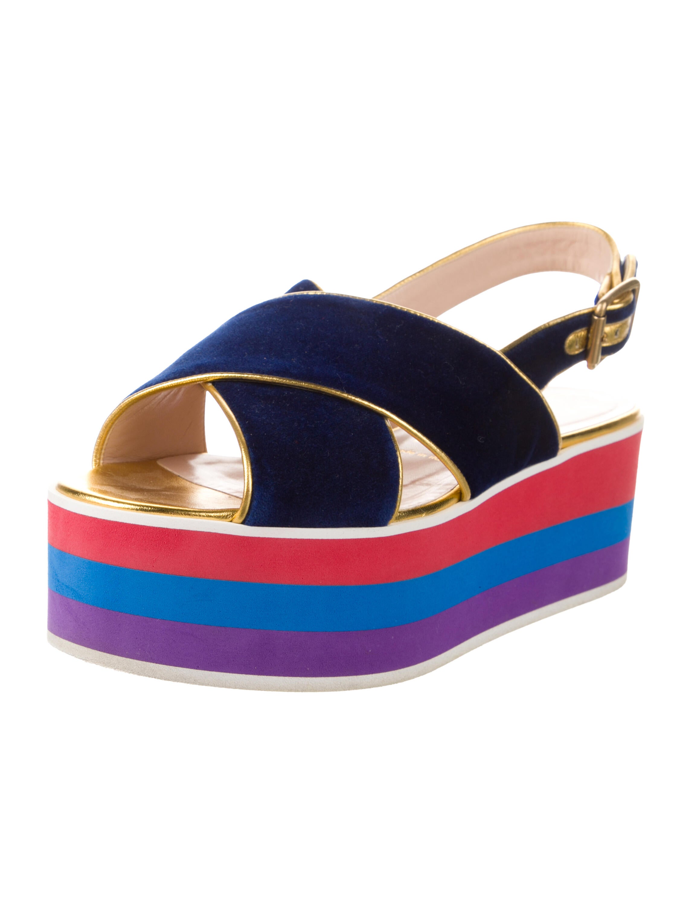 Gucci Velvet Colorblock Pattern Slingback Sandals