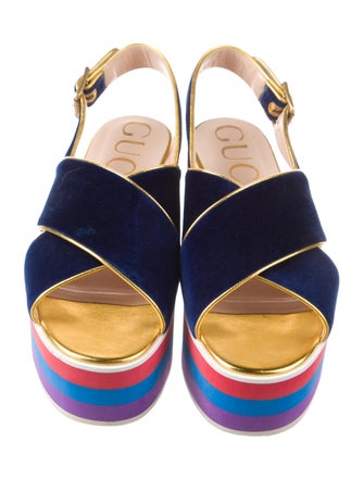Gucci Velvet Colorblock Pattern Slingback Sandals