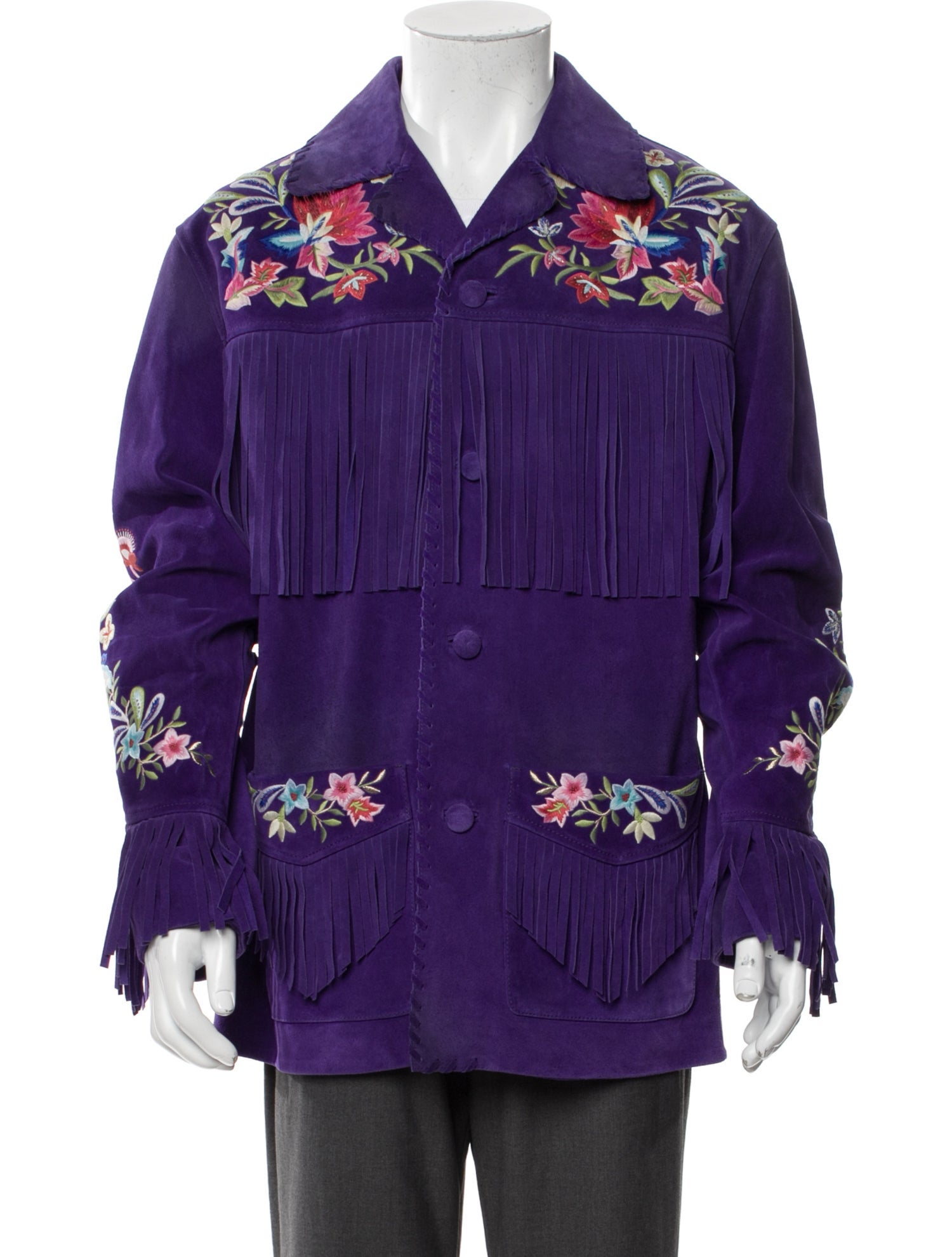 Gucci Leather Floral Print Utility Jacket