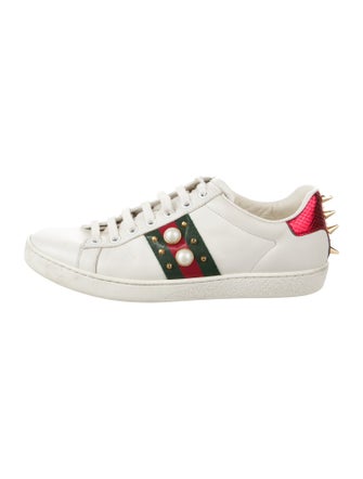 Gucci Faux Pearl Accents Leather Sneakers