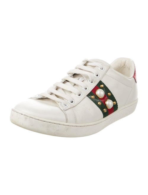 Gucci Faux Pearl Accents Leather Sneakers
