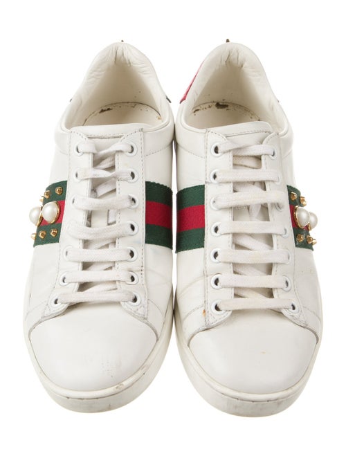 Gucci Faux Pearl Accents Leather Sneakers