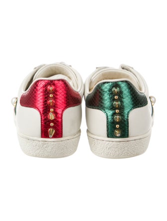 Gucci Faux Pearl Accents Leather Sneakers