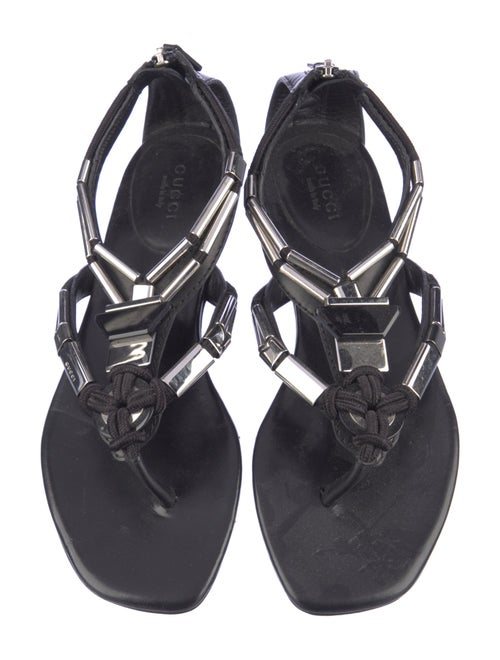 Gucci Leather Beaded Accents T-Strap Sandals