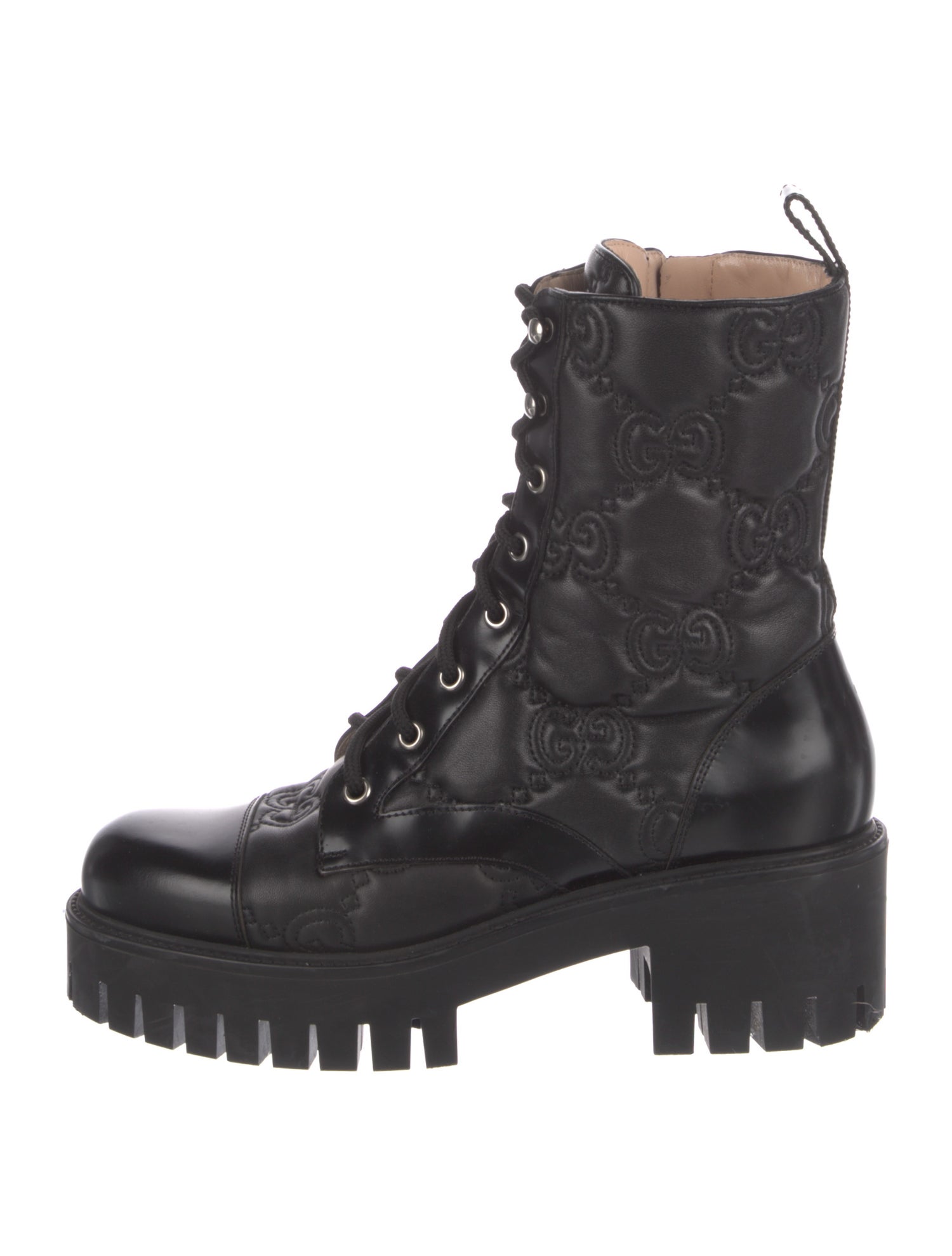 Gucci Leather Printed Combat Boots
