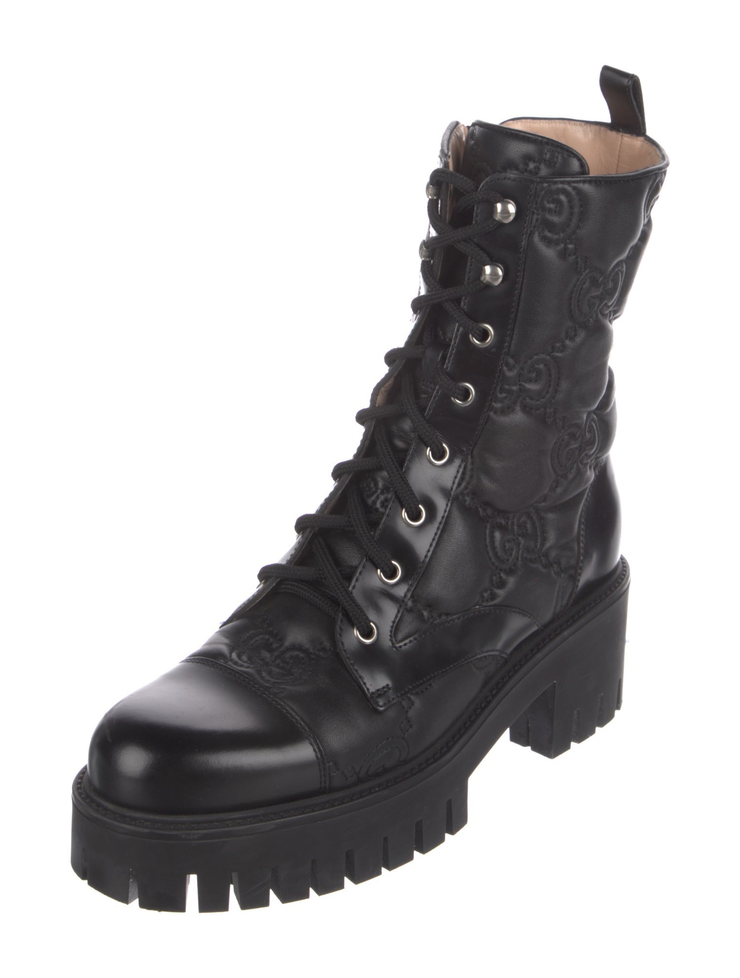 Gucci Leather Printed Combat Boots