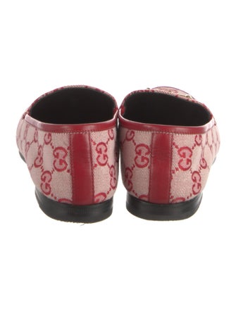 Gucci GG Canvas Leather Trim Embellishment Loafers