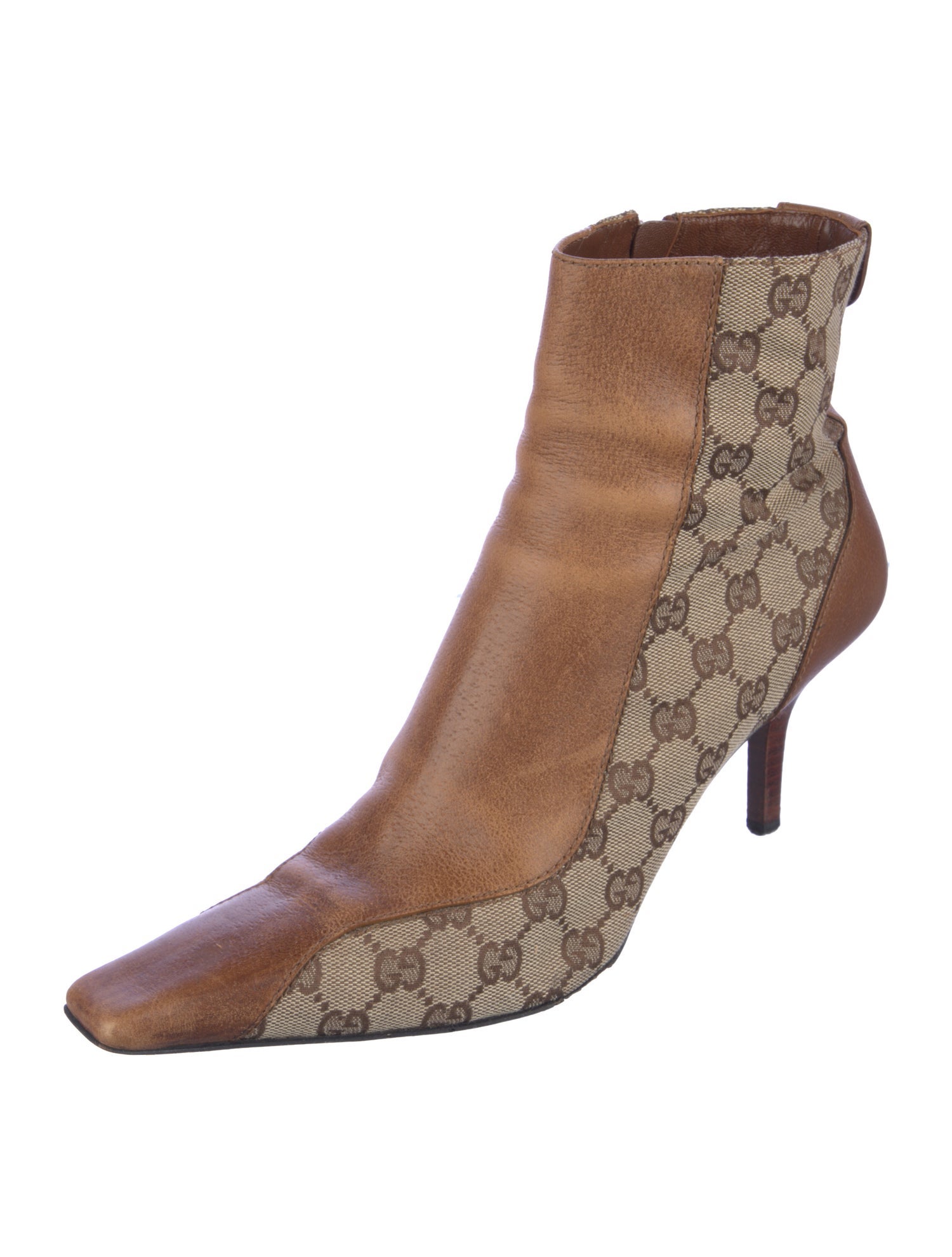 Gucci GG Canvas Leather Trim Embellishment Boots