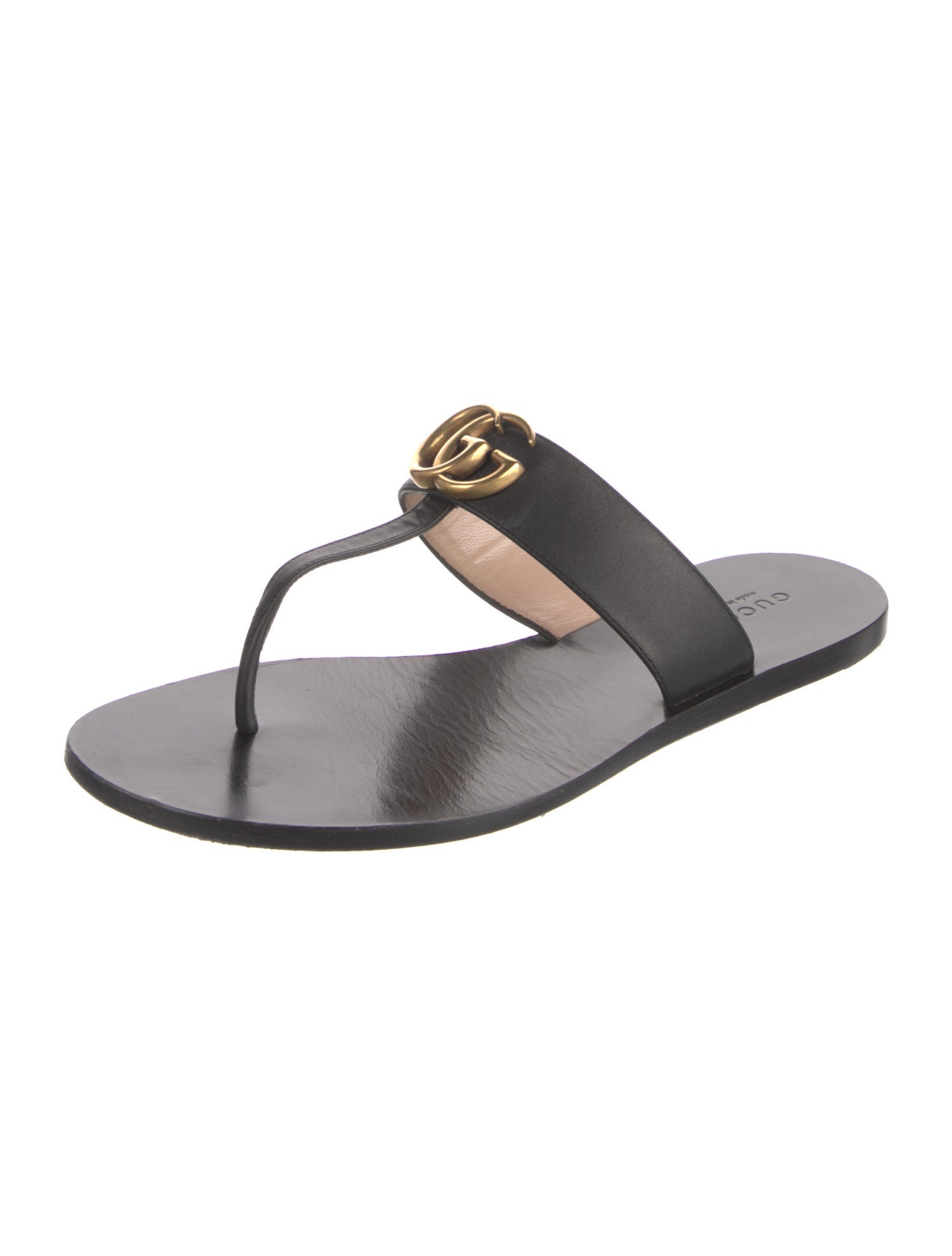 Gucci Double G Logo Leather Slides