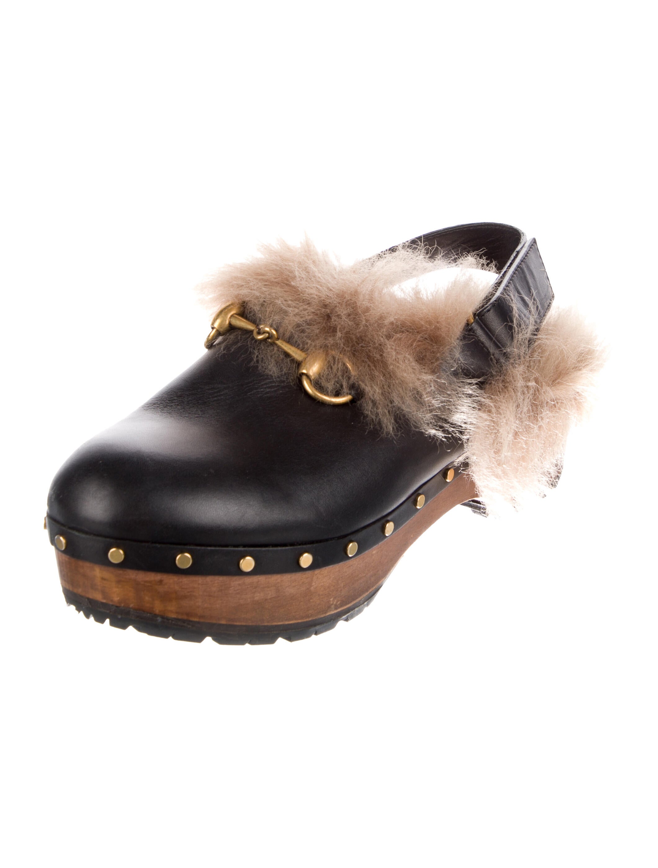 Gucci Leather Fur Trim Slingback Pumps