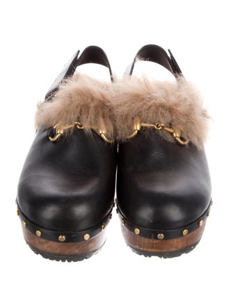 Gucci Leather Fur Trim Slingback Pumps