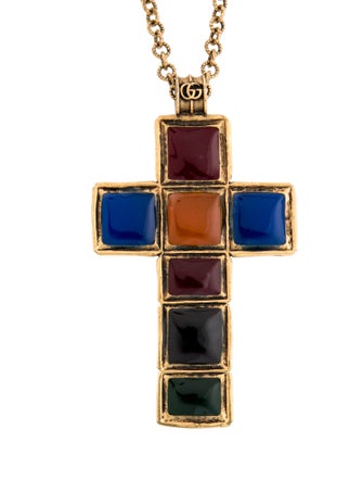Gucci Enamel Cross Pendant Necklace