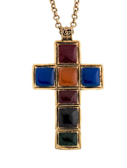 Gucci Enamel Cross Pendant Necklace