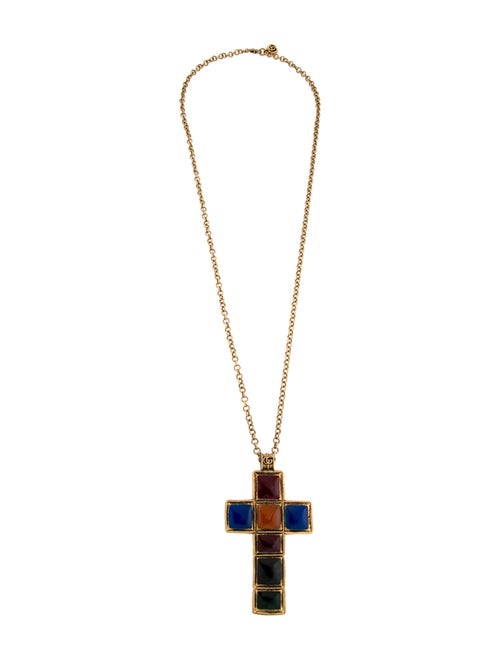 Gucci Enamel Cross Pendant Necklace