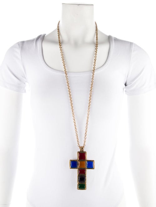 Gucci Enamel Cross Pendant Necklace