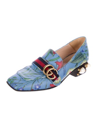 Gucci Faux Pearl Accents Leather Loafers