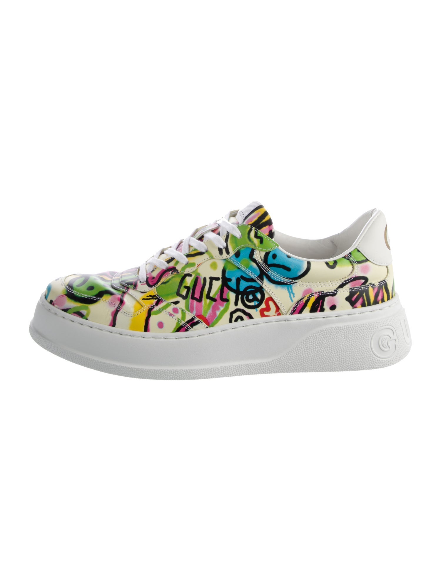Gucci Graffiti Print Leather Sneakers