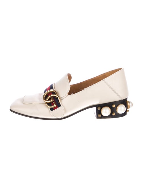 Gucci Faux Pearl Accents Leather Loafers