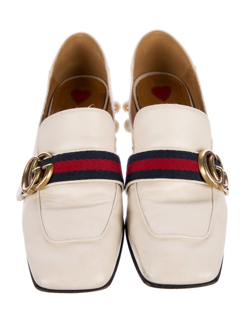 Gucci Faux Pearl Accents Leather Loafers