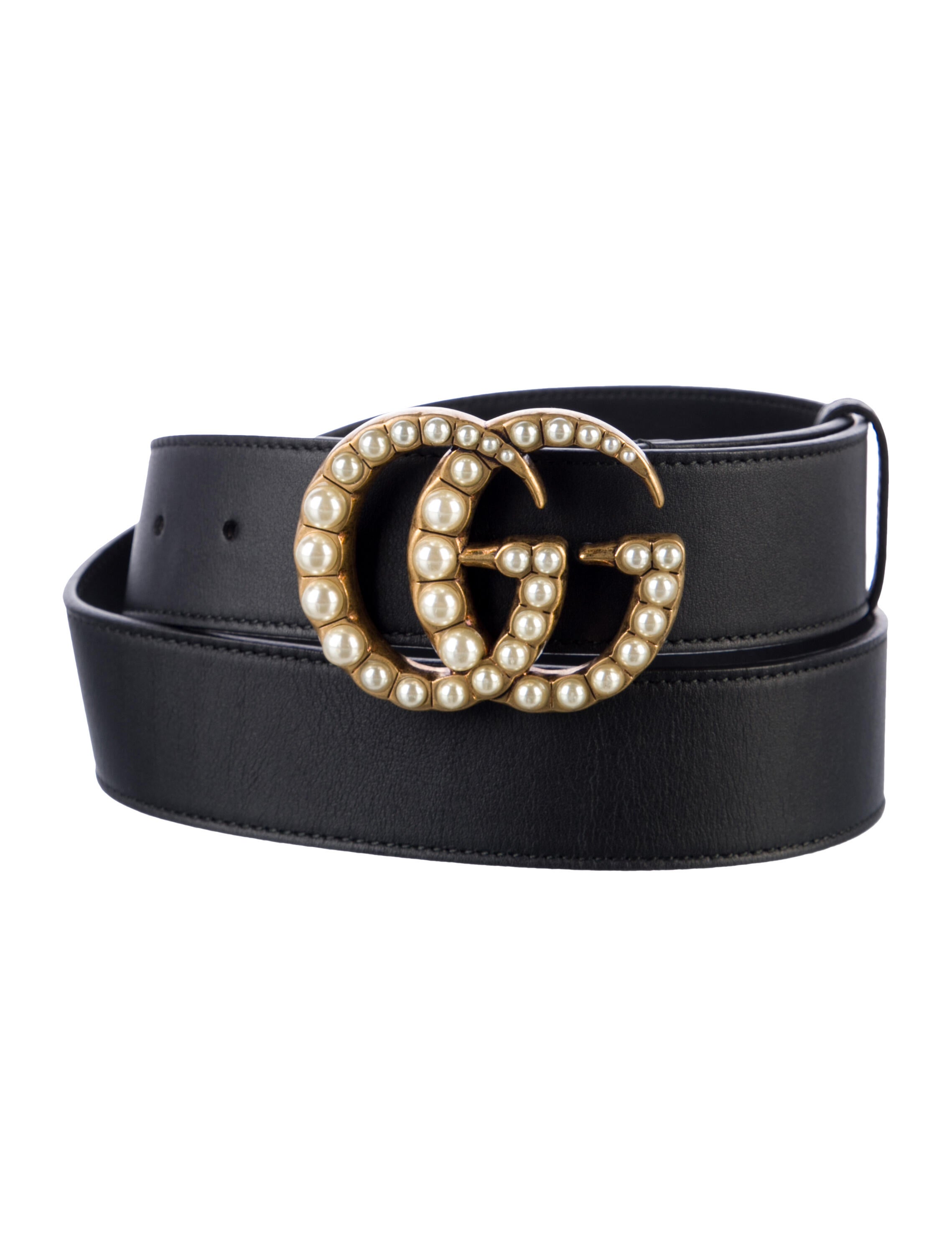 Gucci Faux Pearl Accents Leather Belt