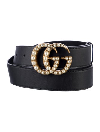 Gucci Faux Pearl Accents Leather Belt