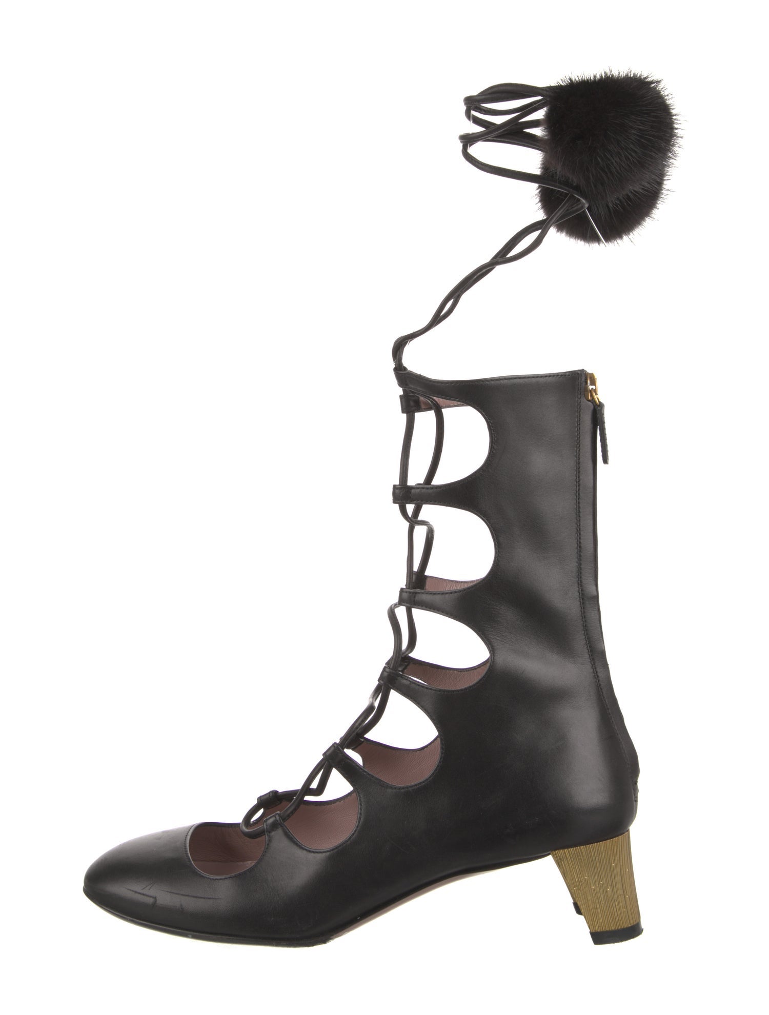 Gucci Leather Pom-Pom Embellishments Lace-Up Boots