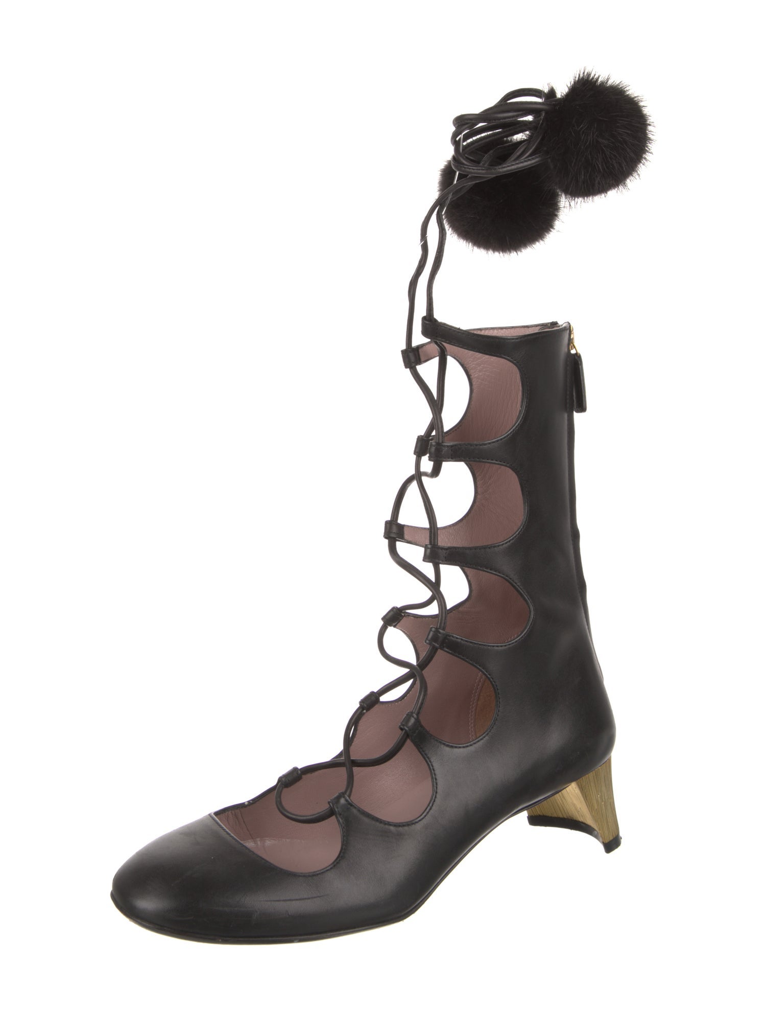Gucci Leather Pom-Pom Embellishments Lace-Up Boots