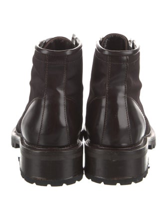 Gucci Canvas Leather Trim Embellishment Combat Boots