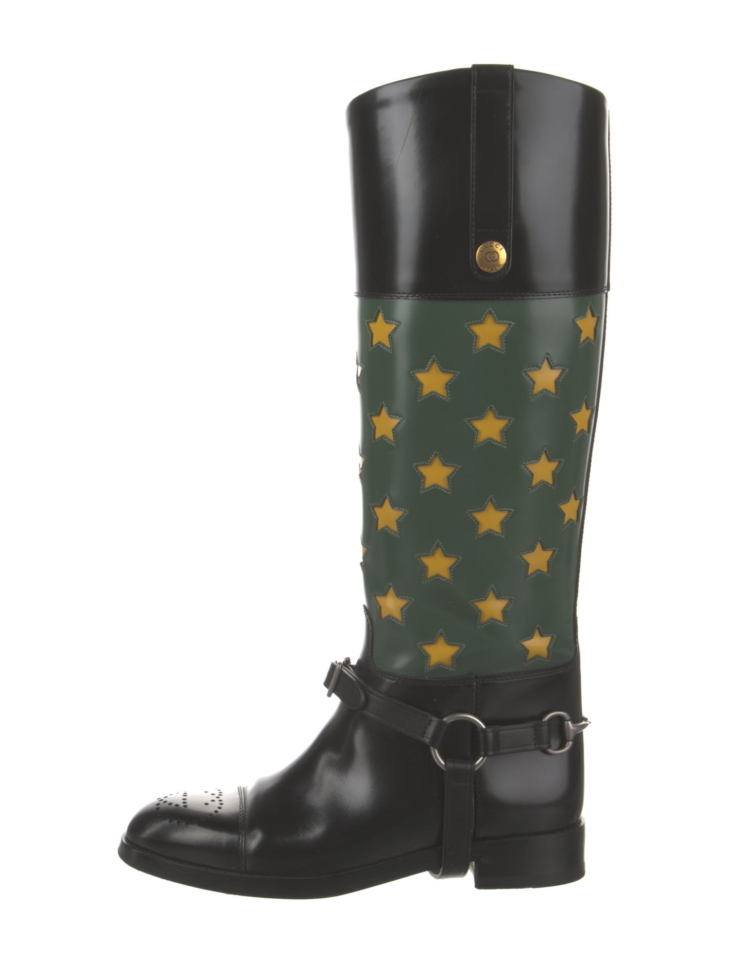 Gucci 1955 Horsebit Accent Patent Leather Riding Boots