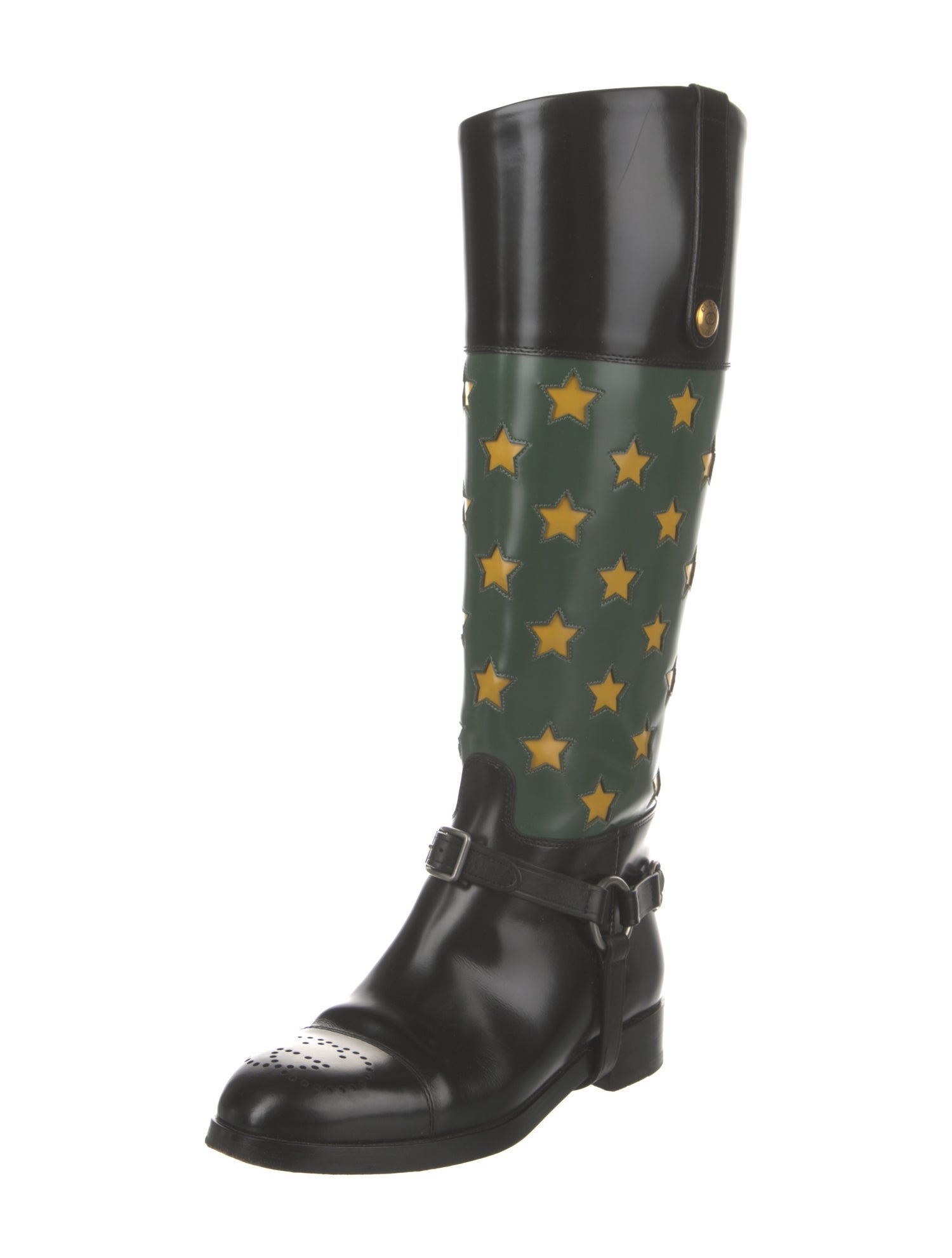 Gucci 1955 Horsebit Accent Patent Leather Riding Boots